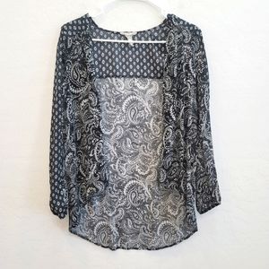 💕 R2D Black & White Paisley Print Open Front Cardigan Women's Size Medium